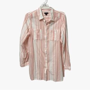 NWT New Directions Button Blouse Peach and White Stripes Size Small